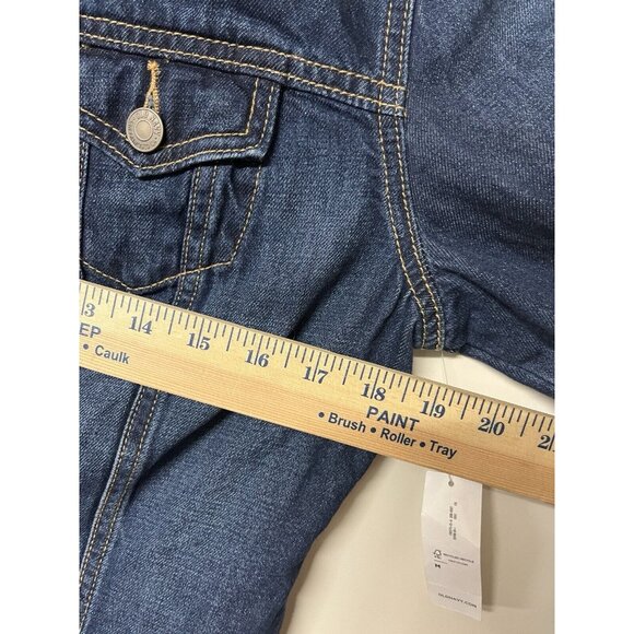 Old Navy Denim Jacket Women’s Medium Dark Indigo Cropped Button Up No Pockets - Picture 8 of 8